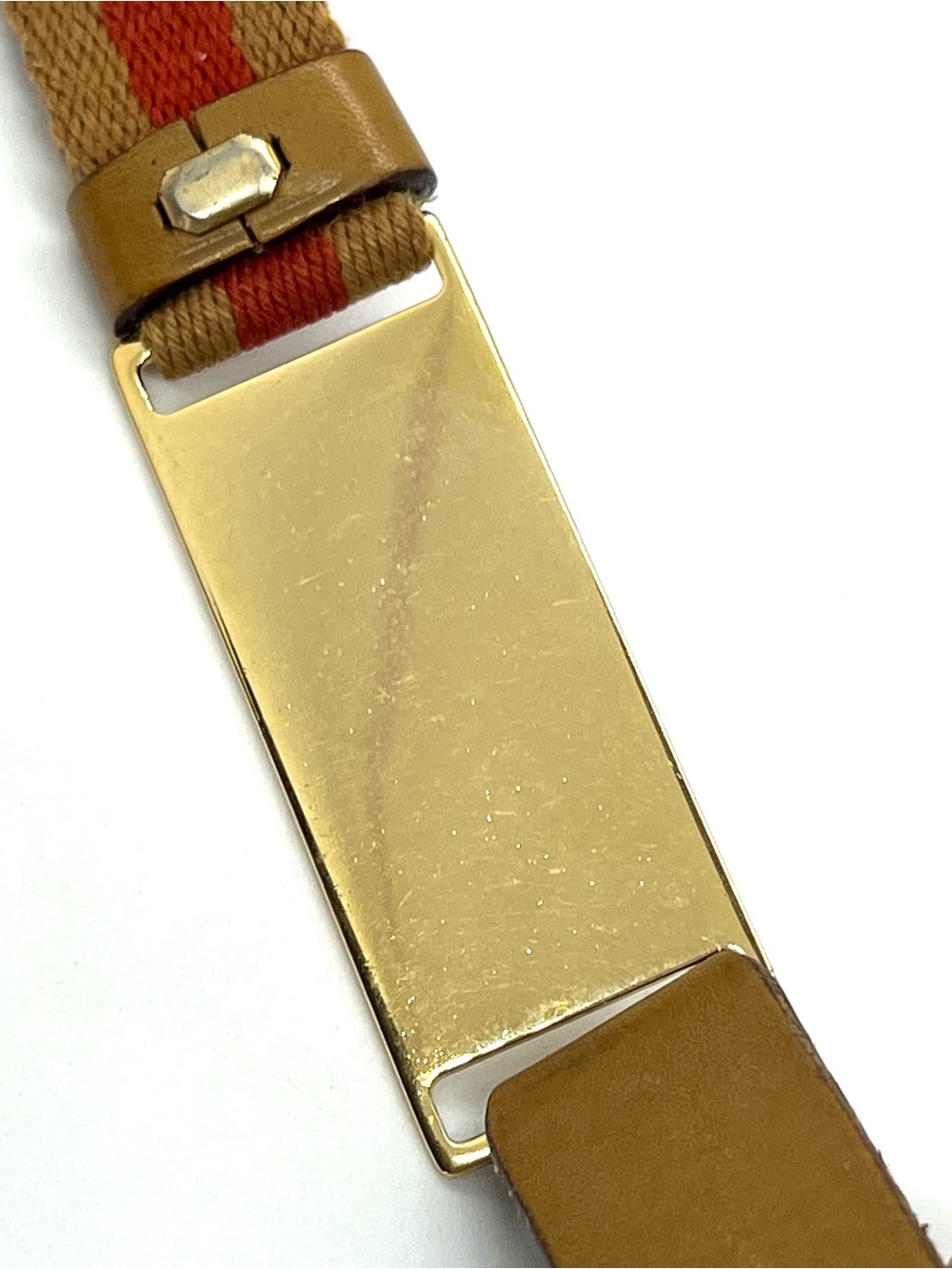 Gucci VINTAGE Web Stripe Lanyard Key Holder Gold Tone Leather Canvas Italy - Picture 6 of 12
